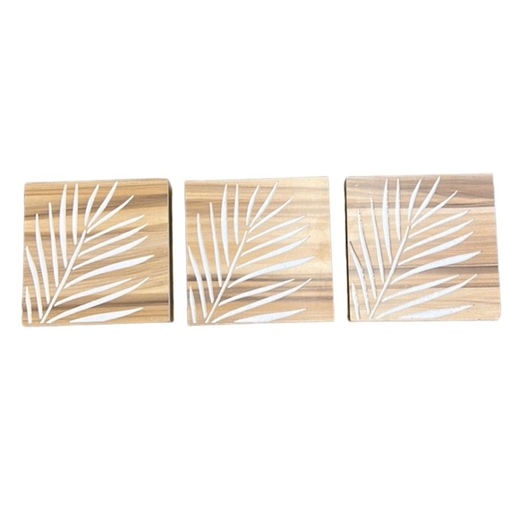 Palm leaf Mini Wooden Laser Cut Wall Decor Display - Three Piece Brown/W… - Picture 1 of 15